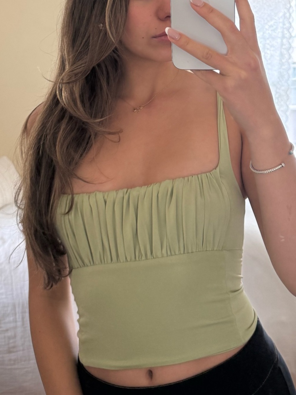 Verge Girl Ruched Square Neck Tank Top in Sage Green💚

Size: AUS 6